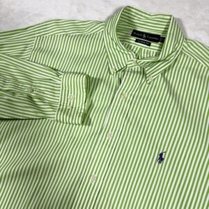 Ralph Lauren Men's Cotton Green White Stripe Classic Fit Button Down Shirt Sz XL